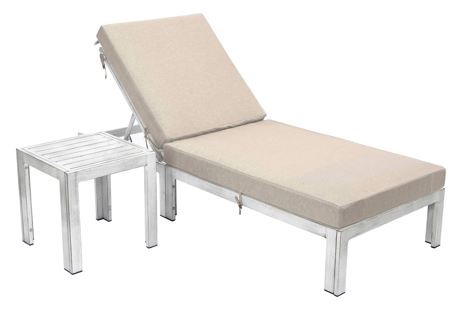 LeisureMod - Chelsea Modern Outdoor Weathered Gray Chaise Lounge Chair with Side Table and Cushions