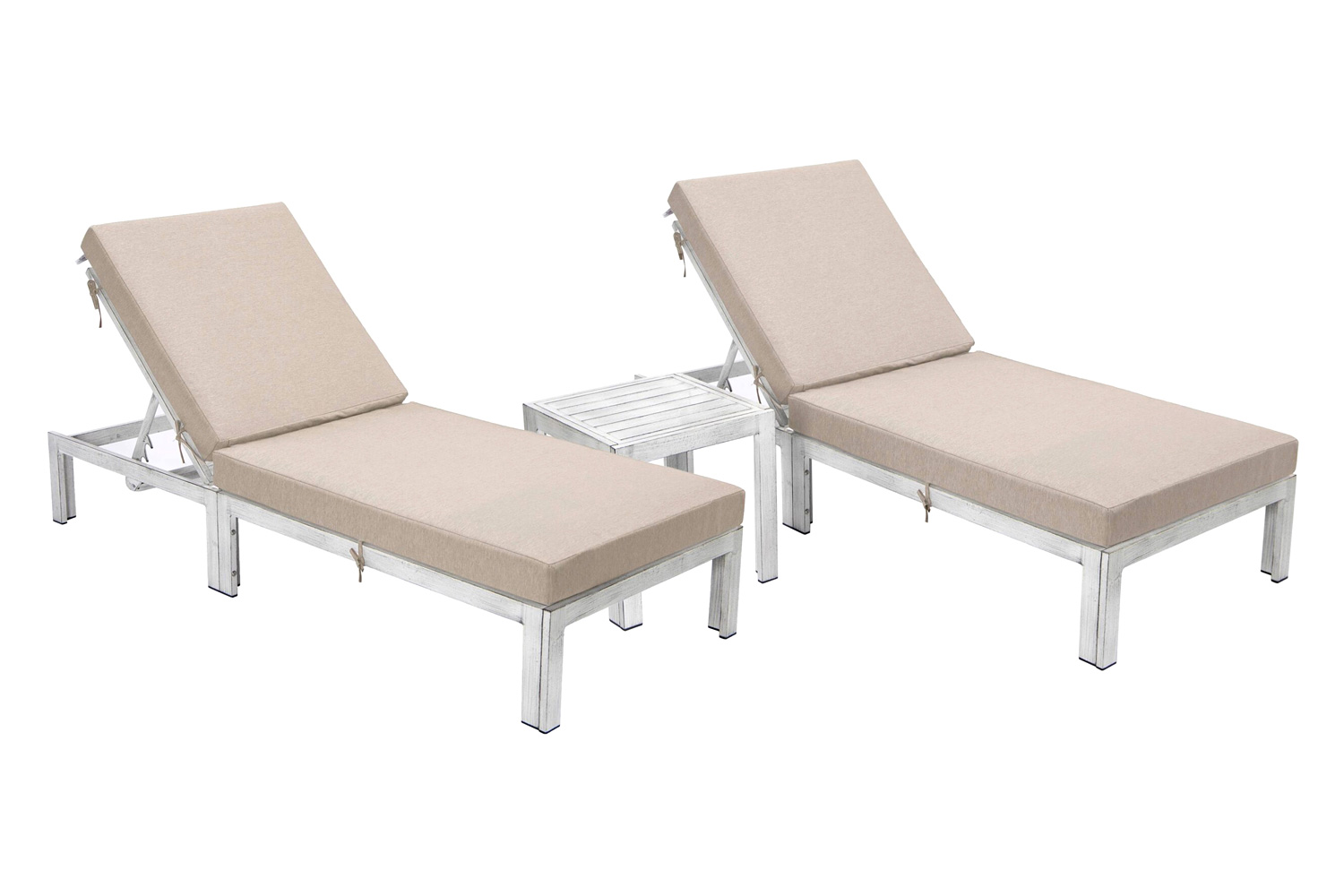 LeisureMod - Chelsea Modern Outdoor Weathered Gray Chaise Lounge with Side Table and Cushions (Set Of 2)