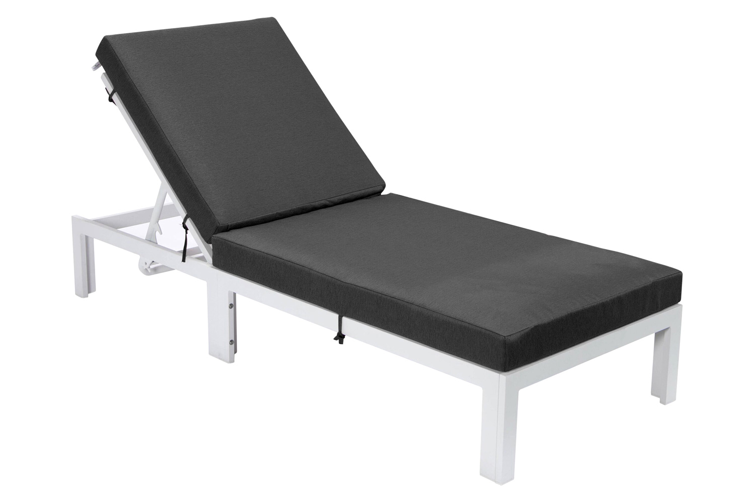 LeisureMod Chelsea Modern Outdoor White Chaise Lounge Chair with Cushions - Black
