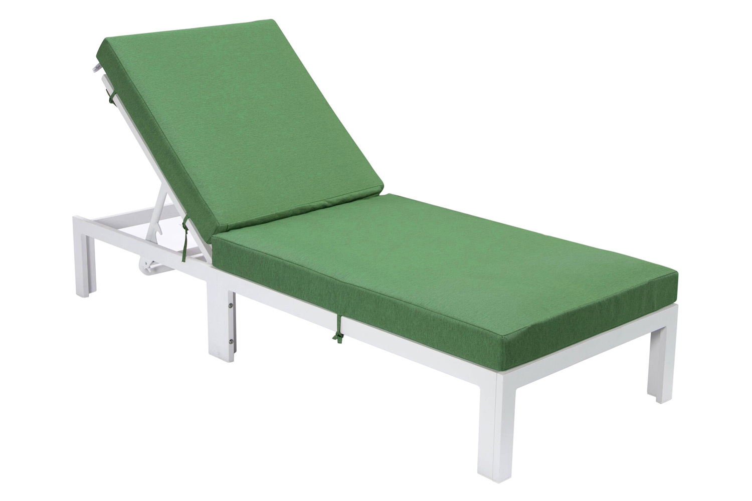 LeisureMod Chelsea Modern Outdoor White Chaise Lounge Chair with Cushions - Green