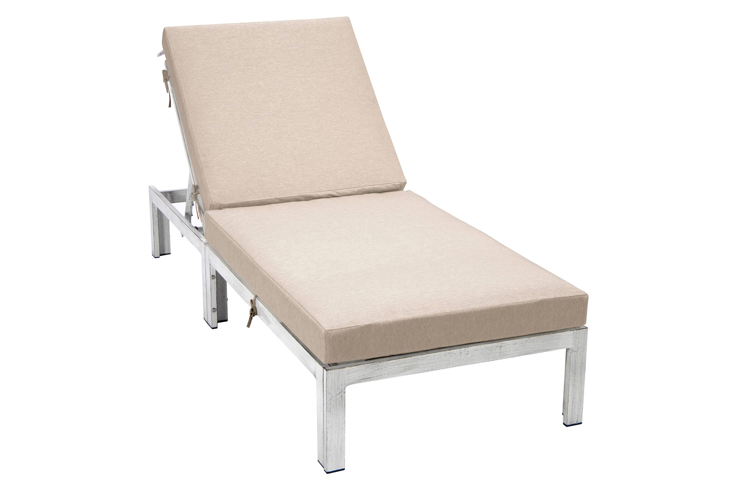 LeisureMod Chelsea Modern Outdoor Weathered Gray Chaise Lounge Chair with Cushions - Beige