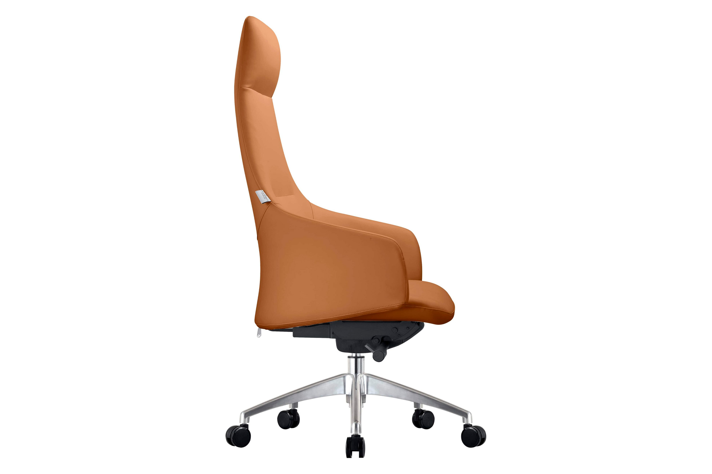 LeisureMod Celeste Mid-Century Modern High-Back Office Chair in Upholstered Faux Leather and Iron Frame - Acorn Brown