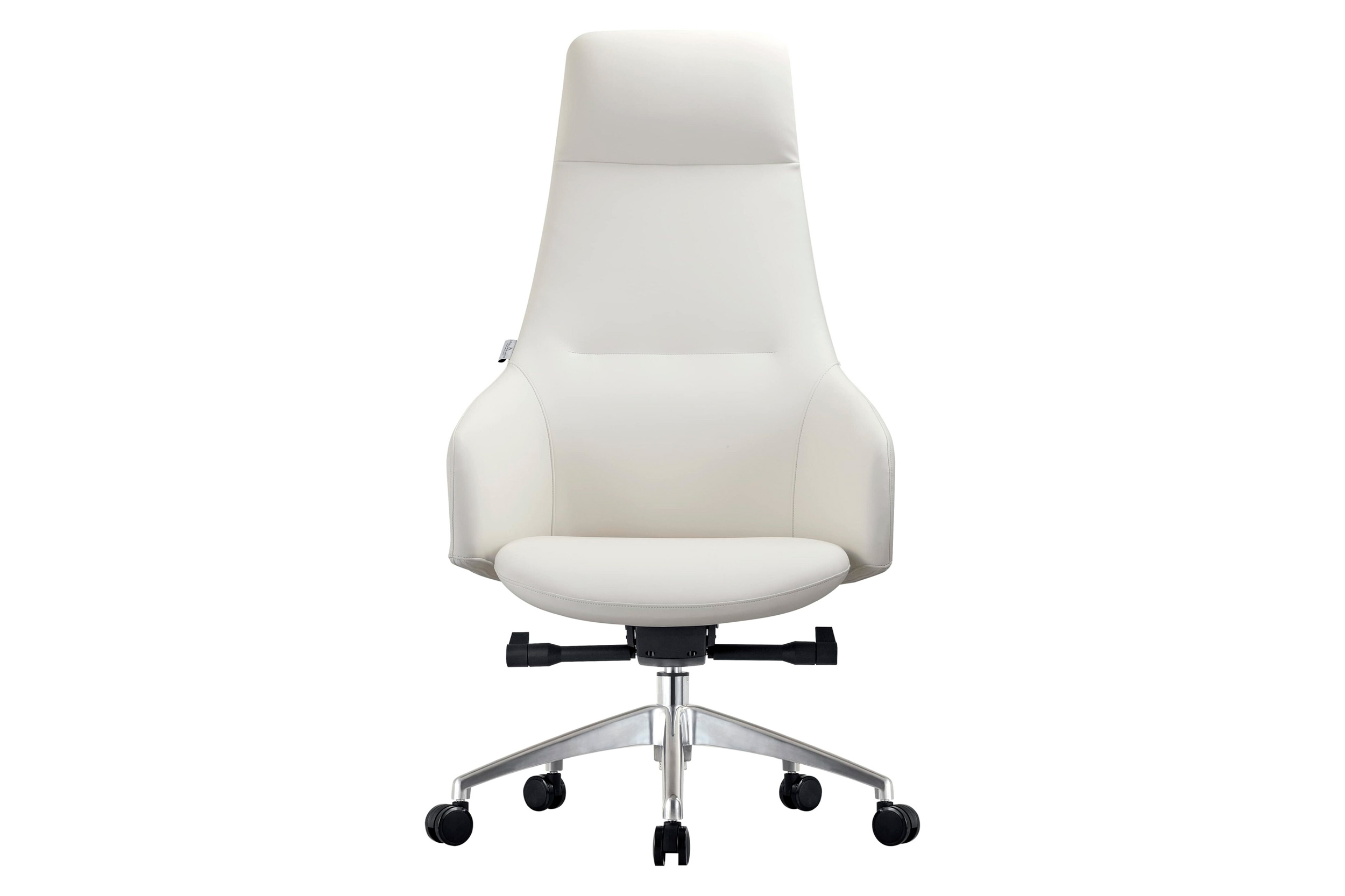LeisureMod Celeste Mid-Century Modern High-Back Office Chair in Upholstered Faux Leather and Iron Frame - White