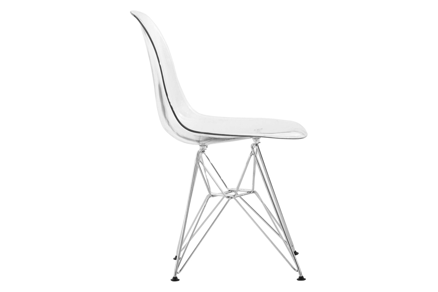 LeisureMod Cresco Molded Plastic Eiffel Side Chair with Chrome Legs - Clear