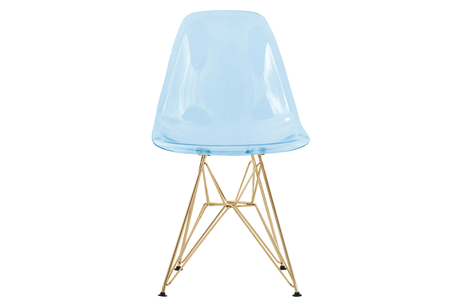 LeisureMod Cresco Molded Eiffel Side Chair With Gold Base (Set Of 2) - Transparent Blue