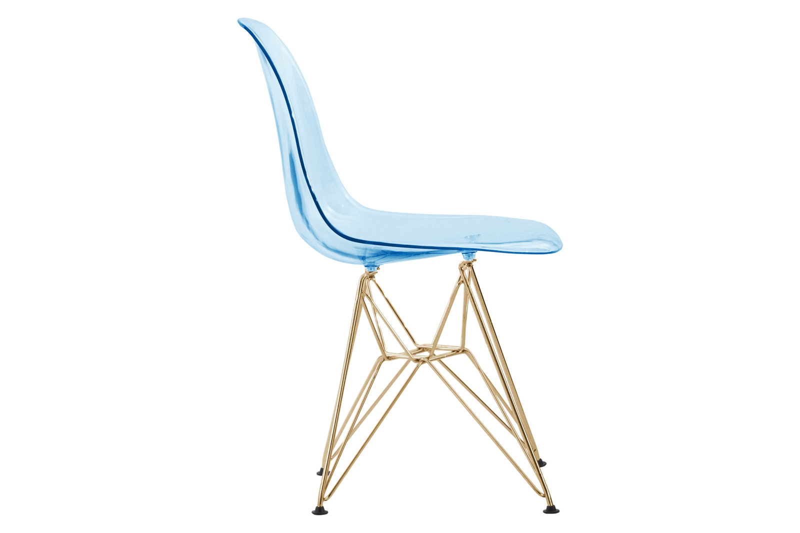 LeisureMod Cresco Molded Eiffel Side Chair With Gold Base (Set Of 2) - Transparent Blue