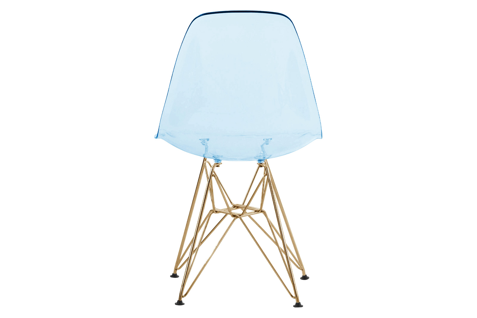 LeisureMod Cresco Molded Eiffel Side Chair With Gold Base (Set Of 2) - Transparent Blue