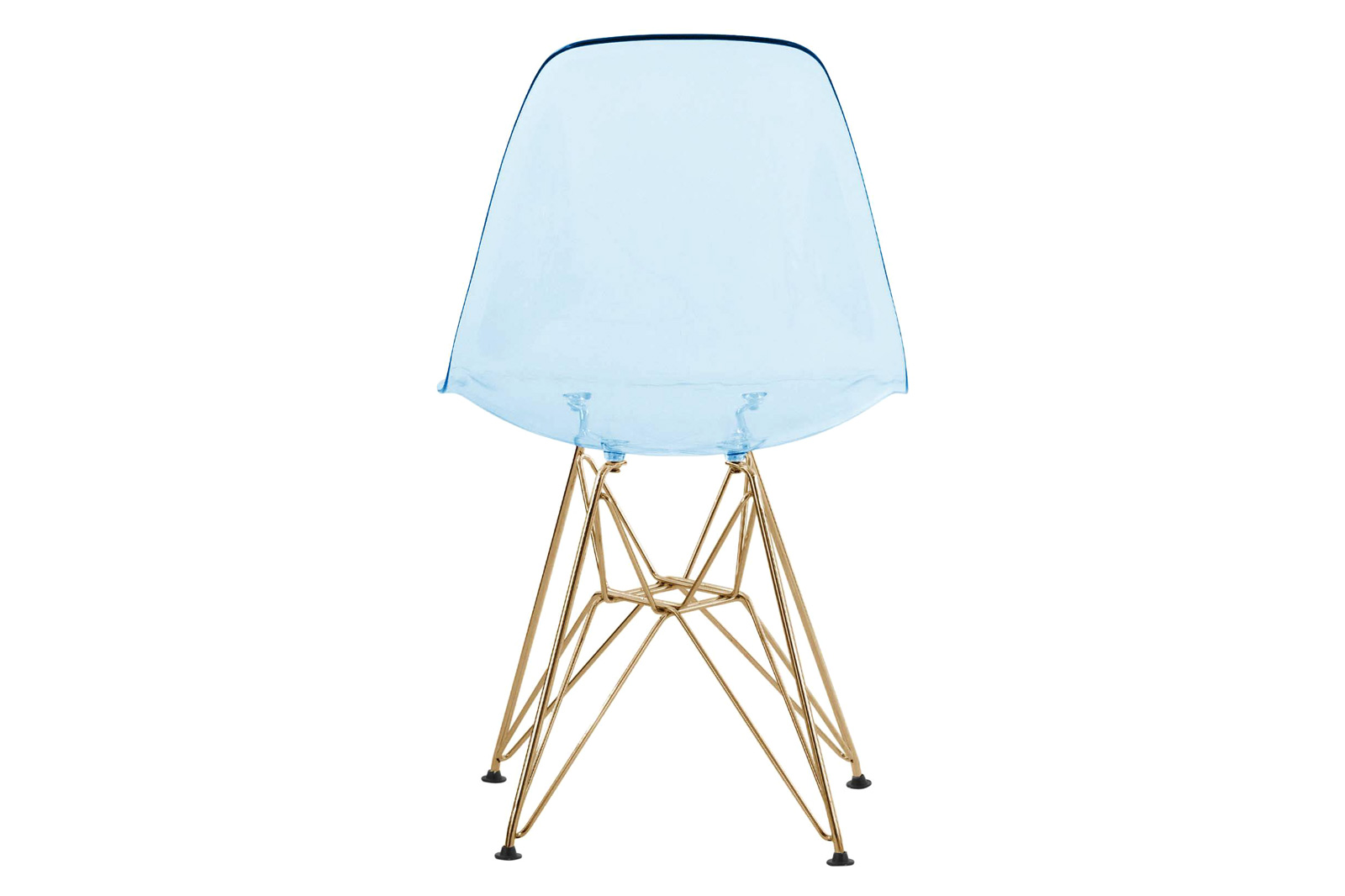 LeisureMod Cresco Molded Eiffel Side Chair With Gold Base (Set Of 4) - Transparent Blue