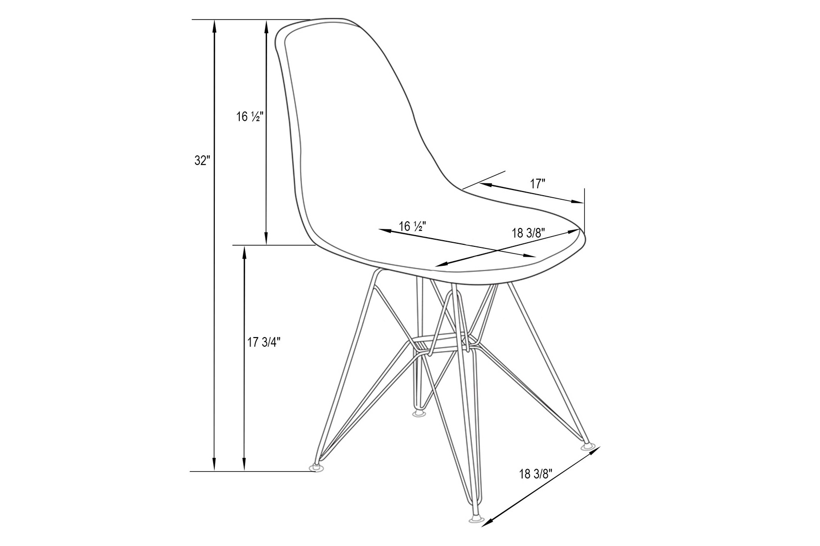 LeisureMod Cresco Molded Eiffel Side Chair With Gold Base (Set Of 4) - Transparent Blue