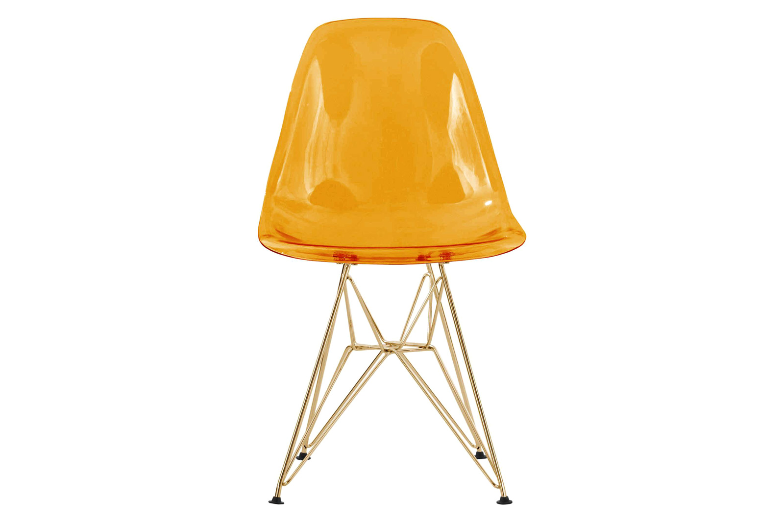 LeisureMod Cresco Molded Eiffel Side Chair With Gold Base (Set Of 4) - Transparent Orange