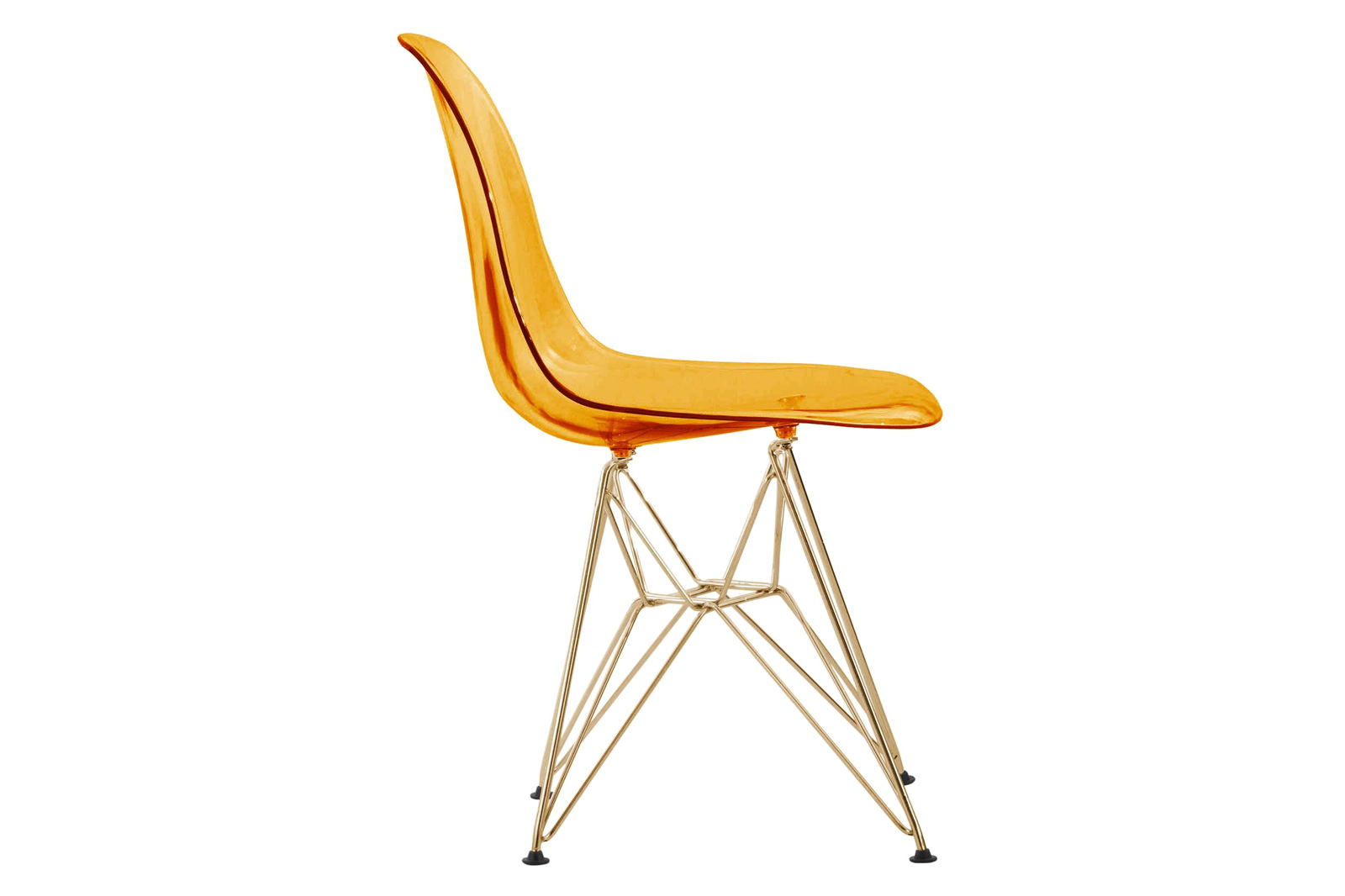 LeisureMod Cresco Molded Eiffel Side Chair With Gold Base (Set Of 4) - Transparent Orange