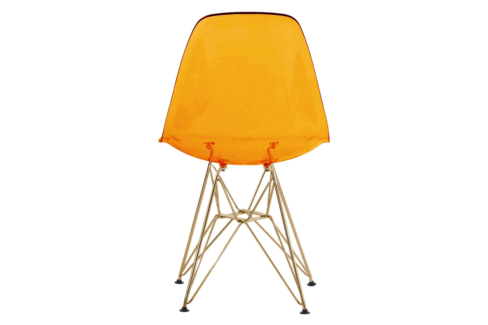LeisureMod Cresco Molded Eiffel Side Chair With Gold Base (Set Of 4) - Transparent Orange