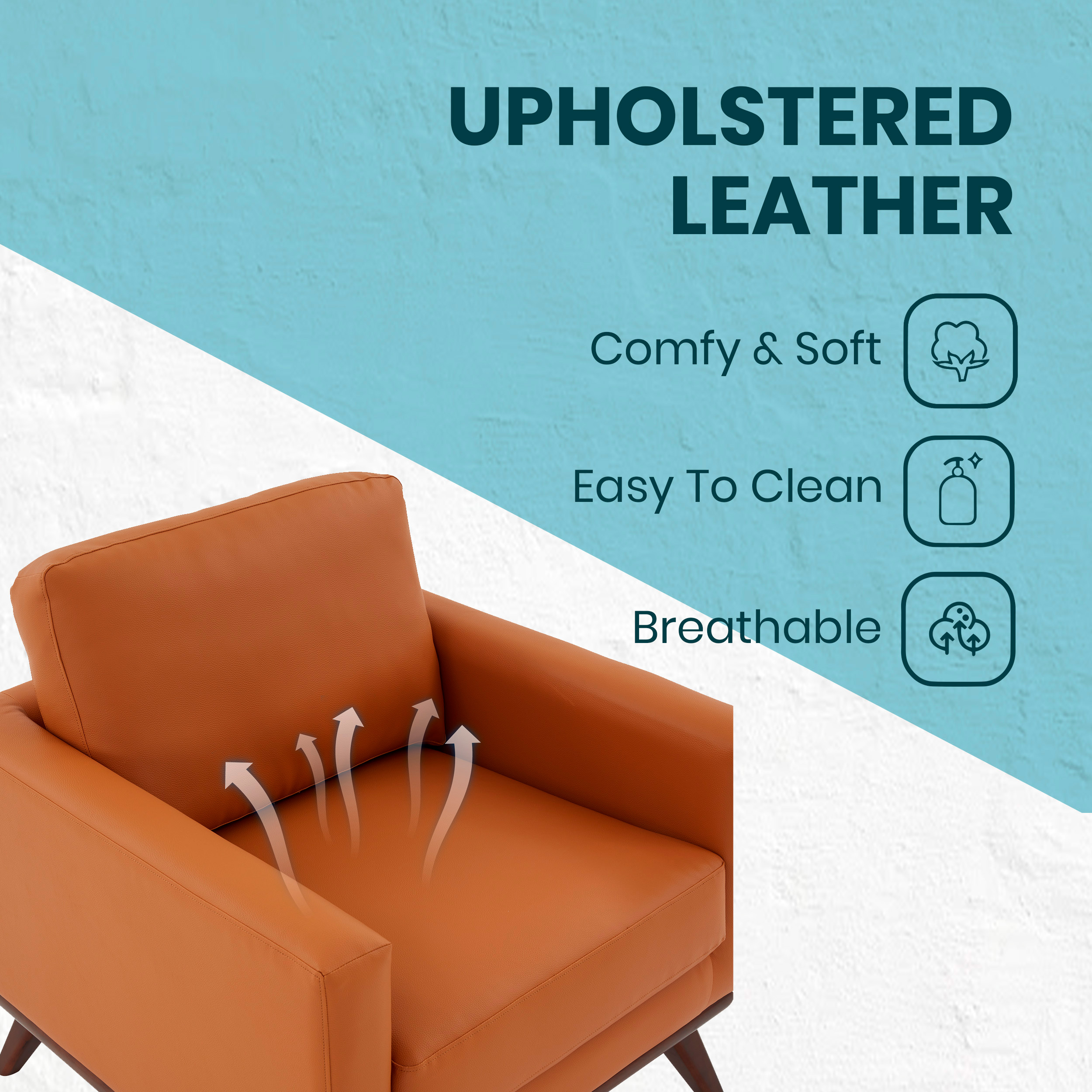LeisureMod Chester Modern Leather Accent Arm Chair With Birch Wood Base - Cognac Tan