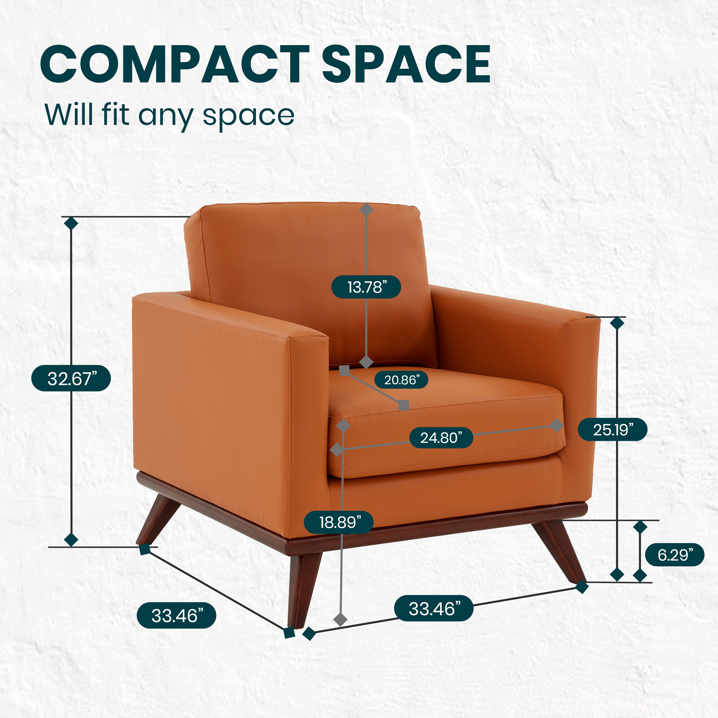LeisureMod Chester Modern Leather Accent Arm Chair With Birch Wood Base - Cognac Tan