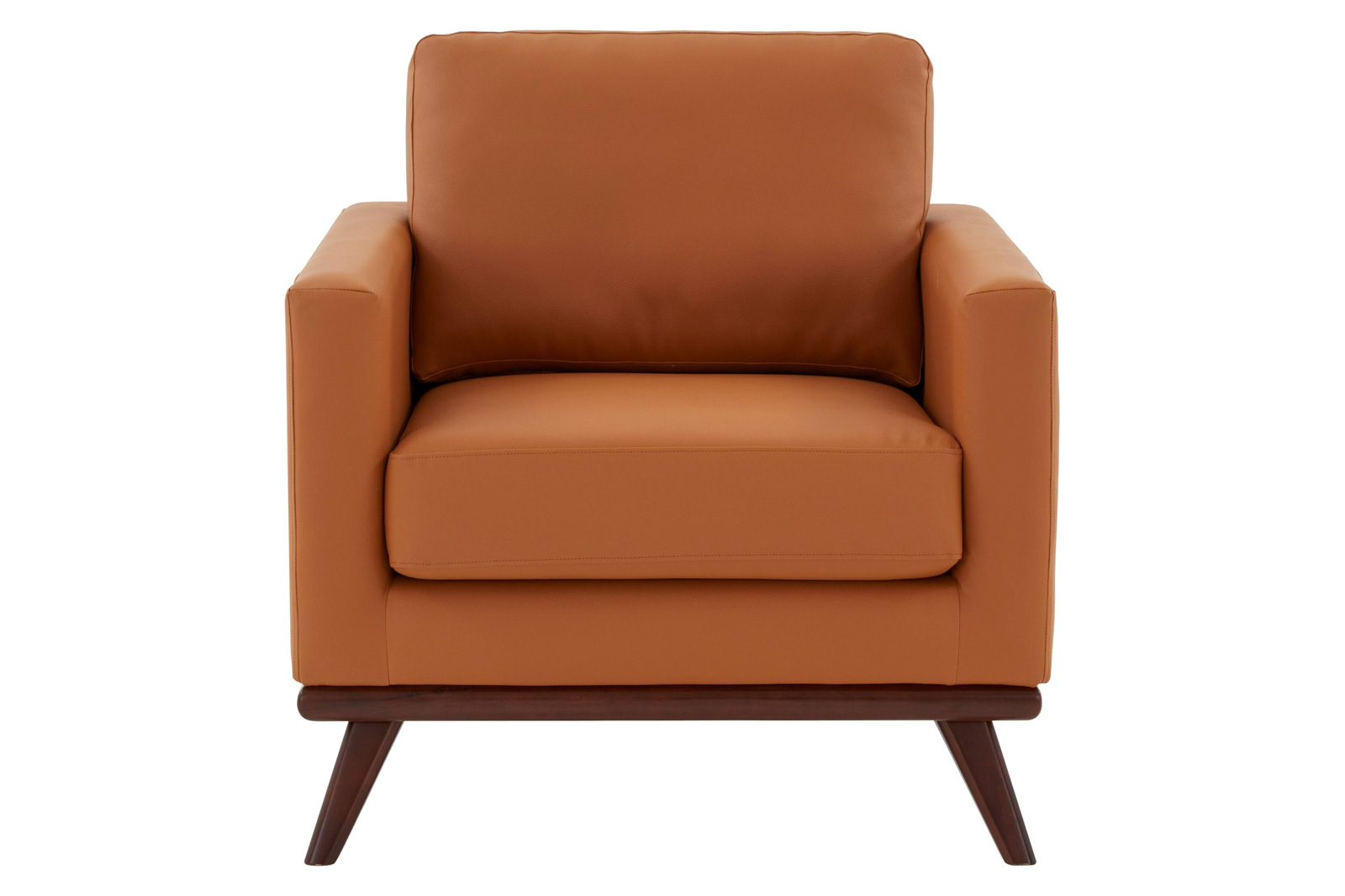 LeisureMod Chester Modern Leather Accent Arm Chair With Birch Wood Base - Cognac Tan