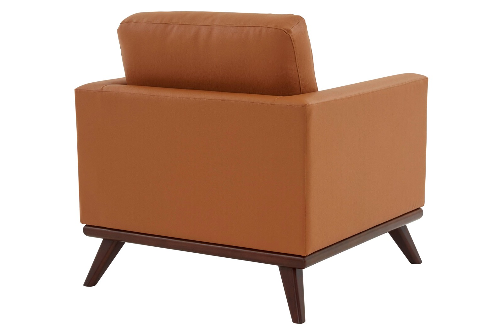 LeisureMod Chester Modern Leather Accent Arm Chair With Birch Wood Base - Cognac Tan