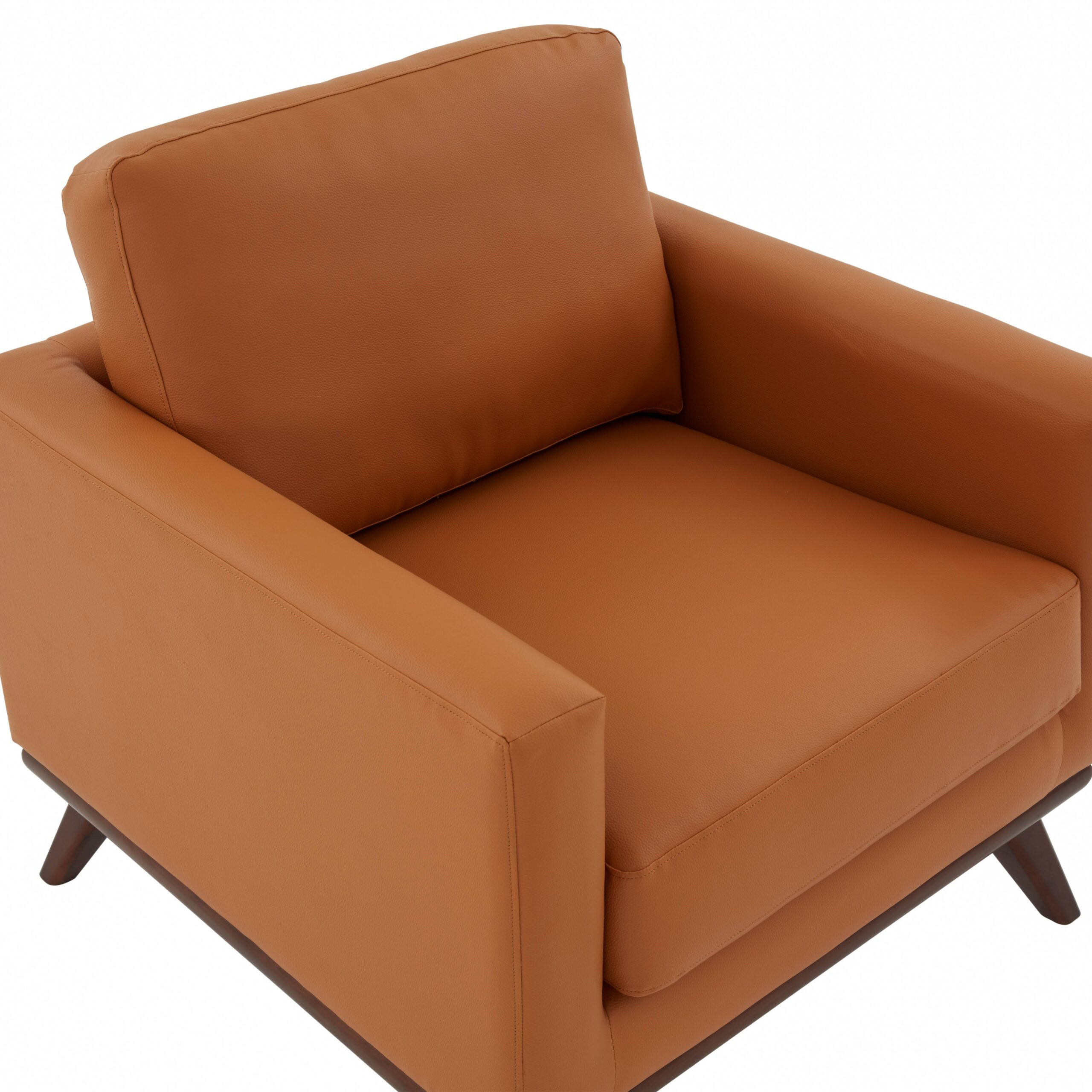 LeisureMod Chester Modern Leather Accent Arm Chair With Birch Wood Base - Cognac Tan