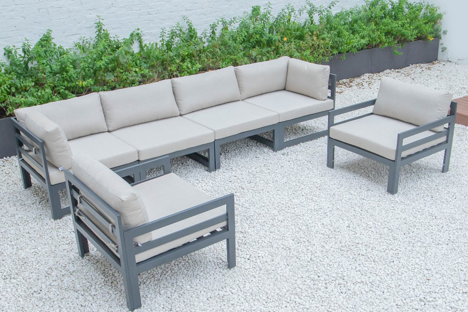 LeisureMod - Chelsea 6-Piece Patio Armchair Sectional Black Aluminum with Cushions
