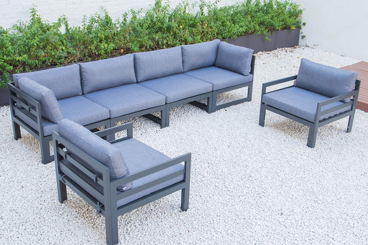 LeisureMod - Chelsea 6-Piece Patio Armchair Sectional Black Aluminum with Cushions