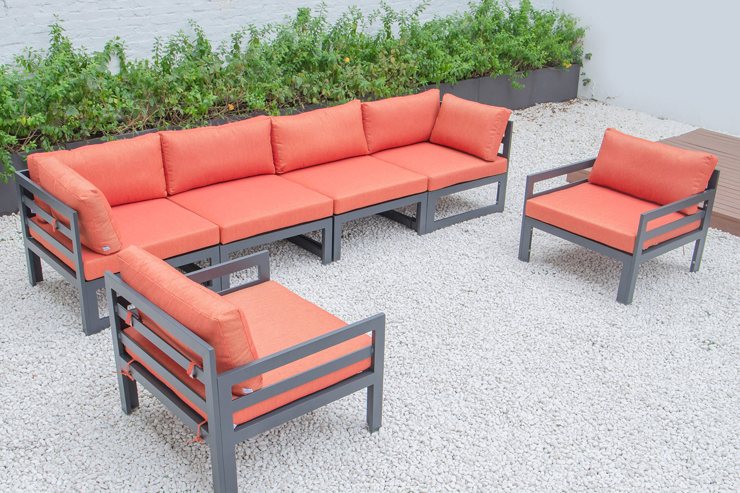 LeisureMod - Chelsea 6-Piece Patio Armchair Sectional Black Aluminum with Cushions
