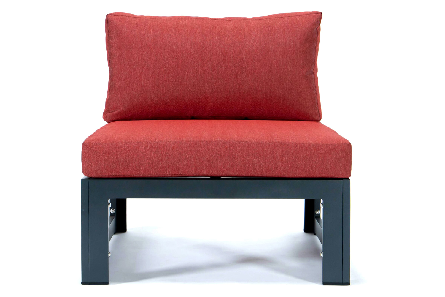 LeisureMod Chelsea 4-Piece Middle Patio Chairs Black Aluminum with Cushions - Red