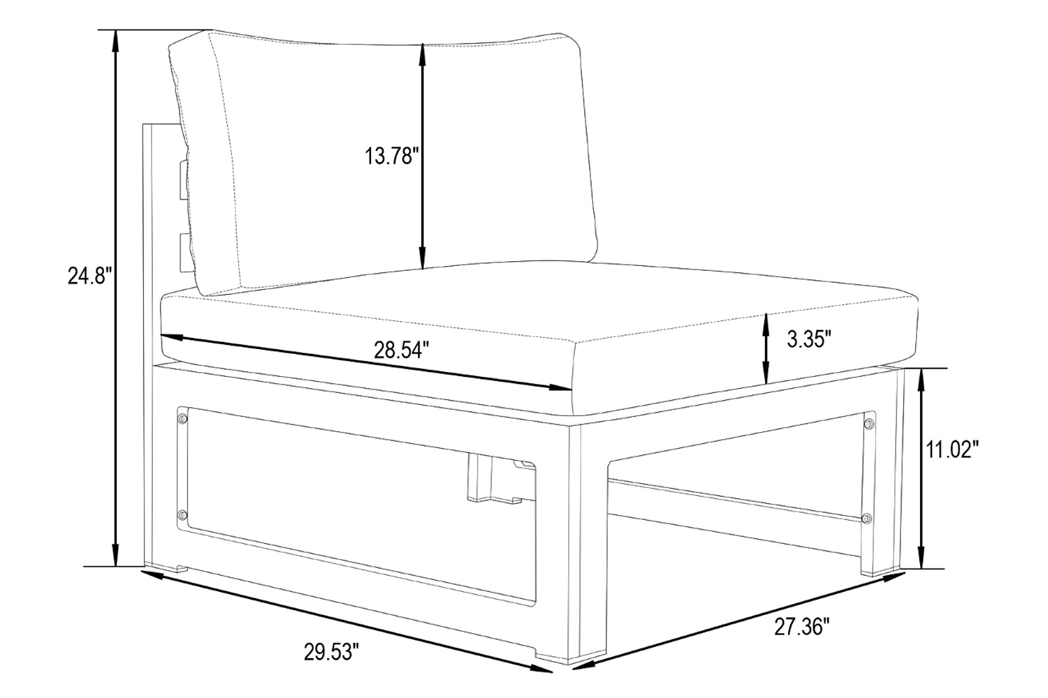 LeisureMod Chelsea 6-Piece Patio Sectional In Black Aluminum with Cushions - Blue