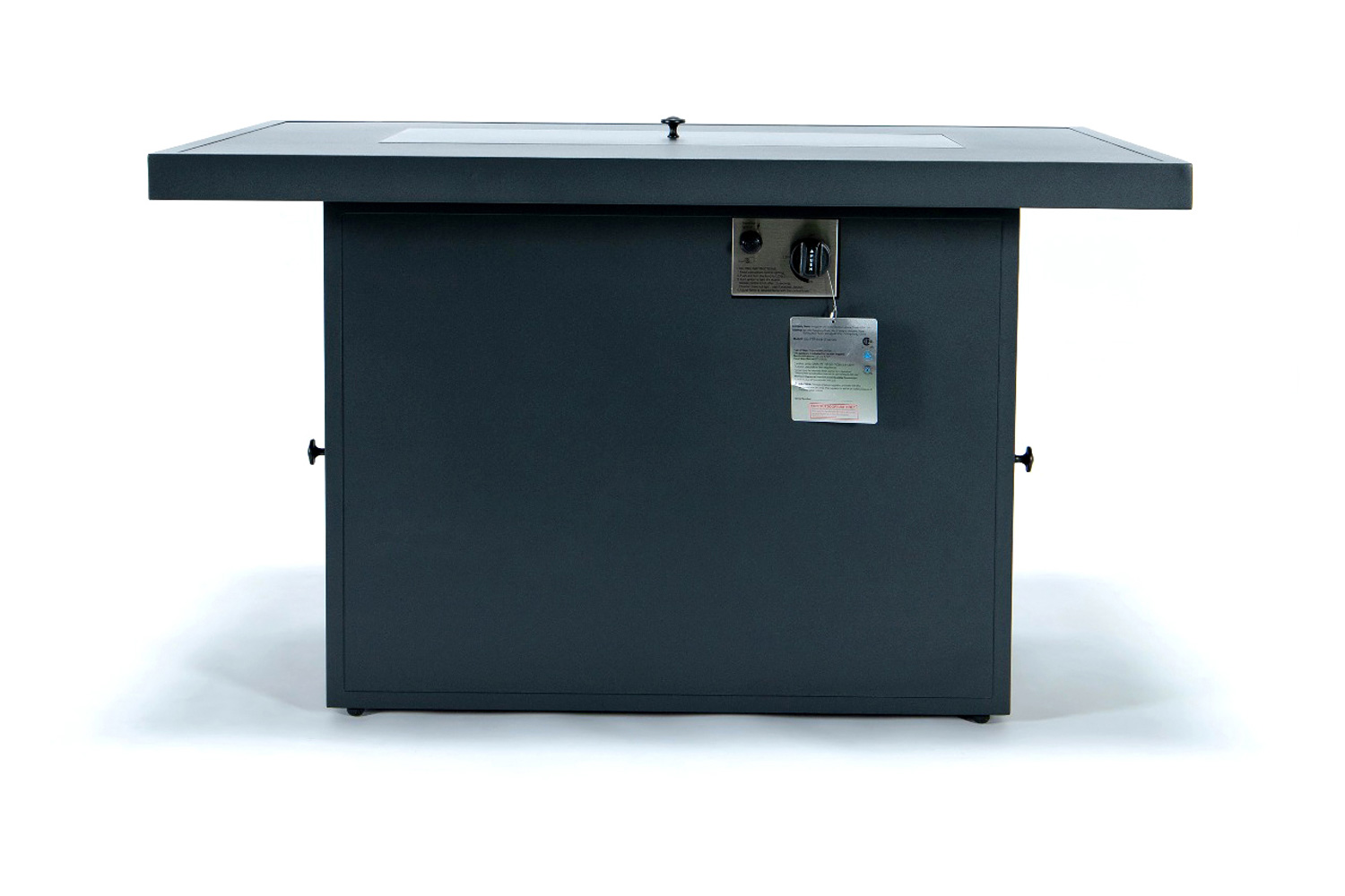 LeisureMod Chelsea 7-Piece Patio Sectional and Fire Pit Table Black Aluminum with Cushions - Blue