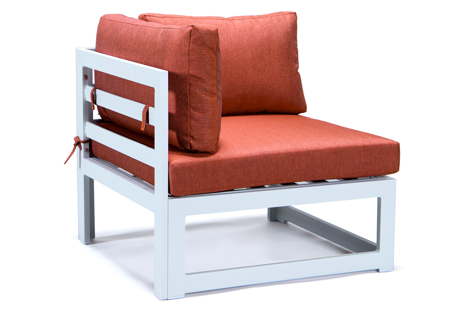 LeisureMod Chelsea 7-Piece Patio Sectional and Fire Pit Table In White Aluminum with Cushions - Orange