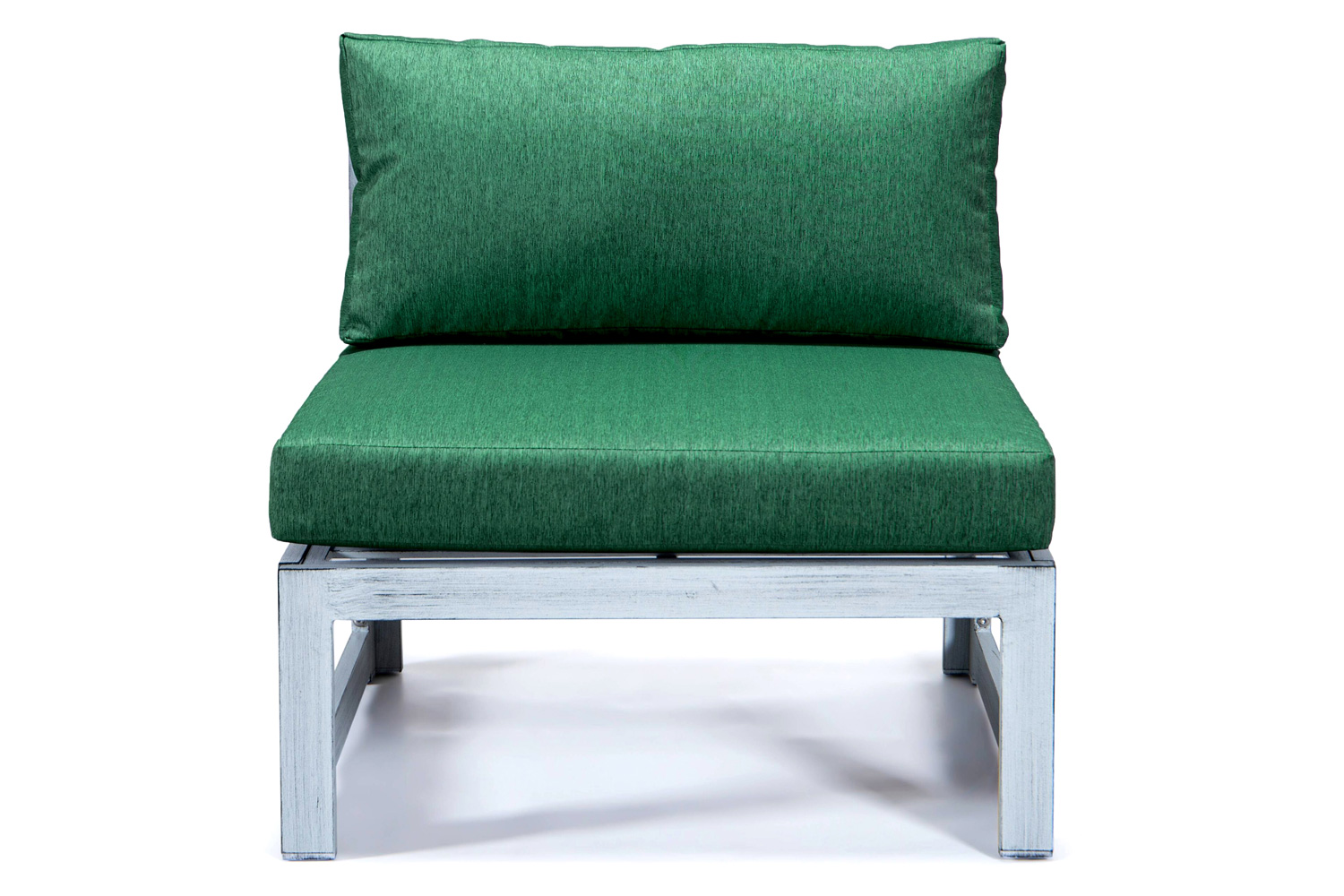 LeisureMod Chelsea 7-Piece Patio Sectional and Fire Pit Table In Weathered Gray Aluminum with Cushions - Green