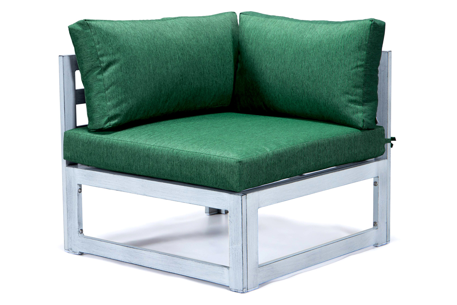 LeisureMod Chelsea 7-Piece Patio Sectional and Fire Pit Table In Weathered Gray Aluminum with Cushions - Green