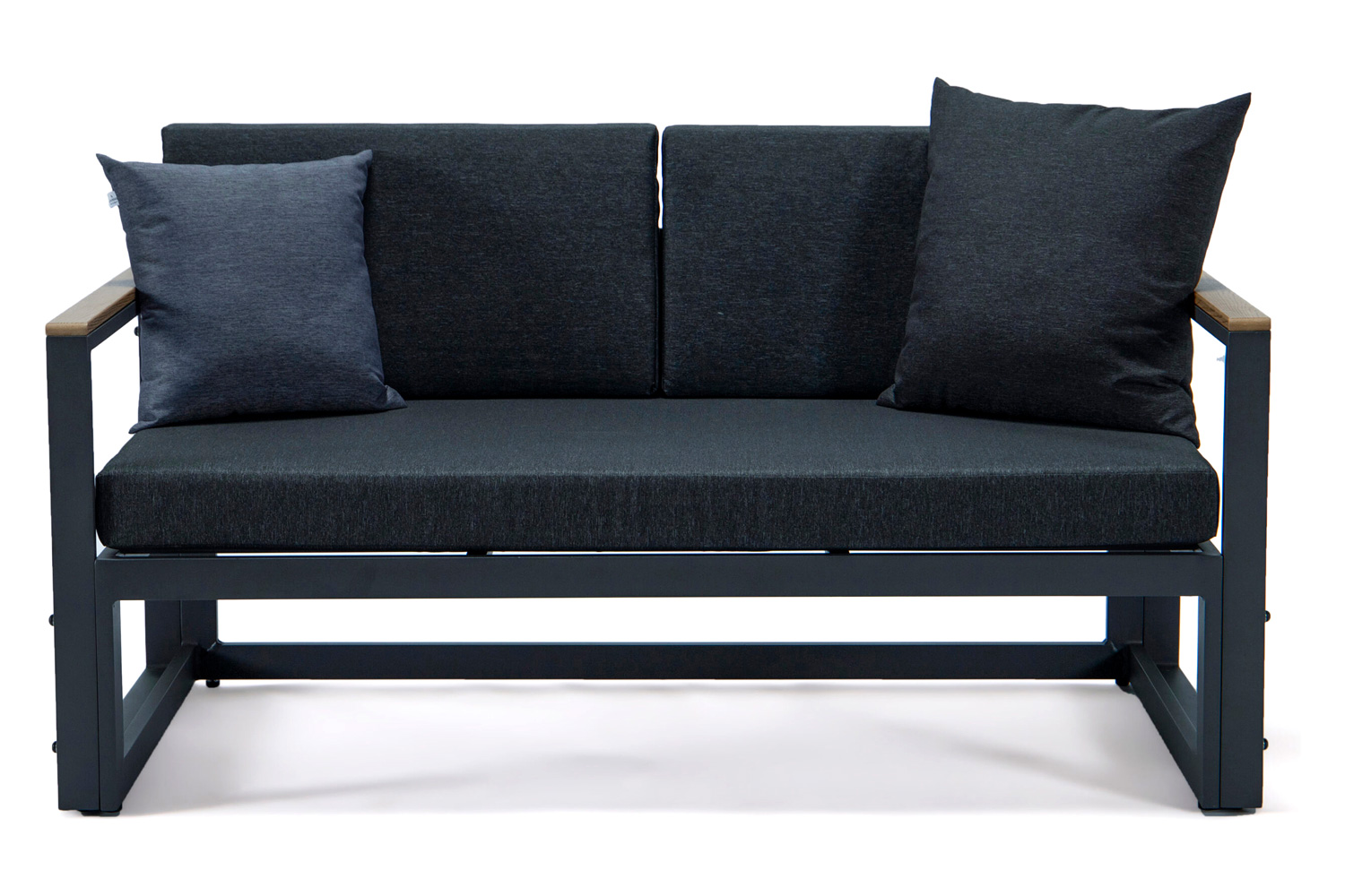 LeisureMod Chelsea Black Sectional with Adjustable Headrest and Coffee Table with Two Tone Cushions - Black
