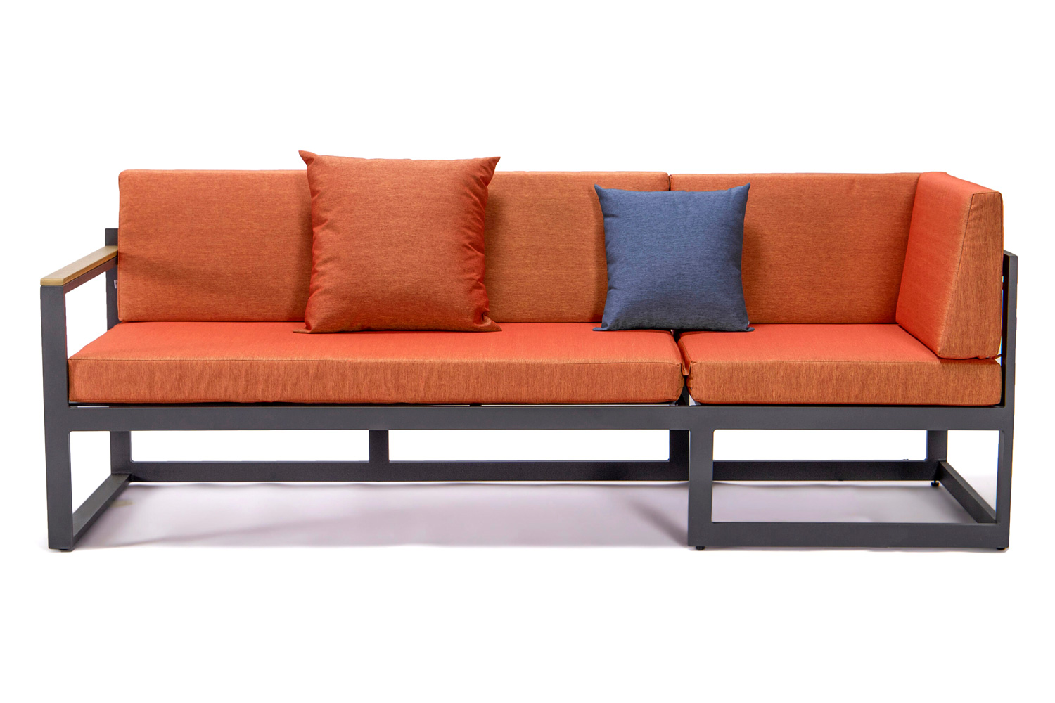 LeisureMod Chelsea Black Sectional with Adjustable Headrest and Coffee Table with Two Tone Cushions - Orange