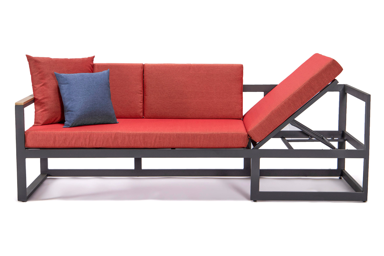 LeisureMod Chelsea Black Sectional with Adjustable Headrest and Coffee Table with Two Tone Cushions - Red
