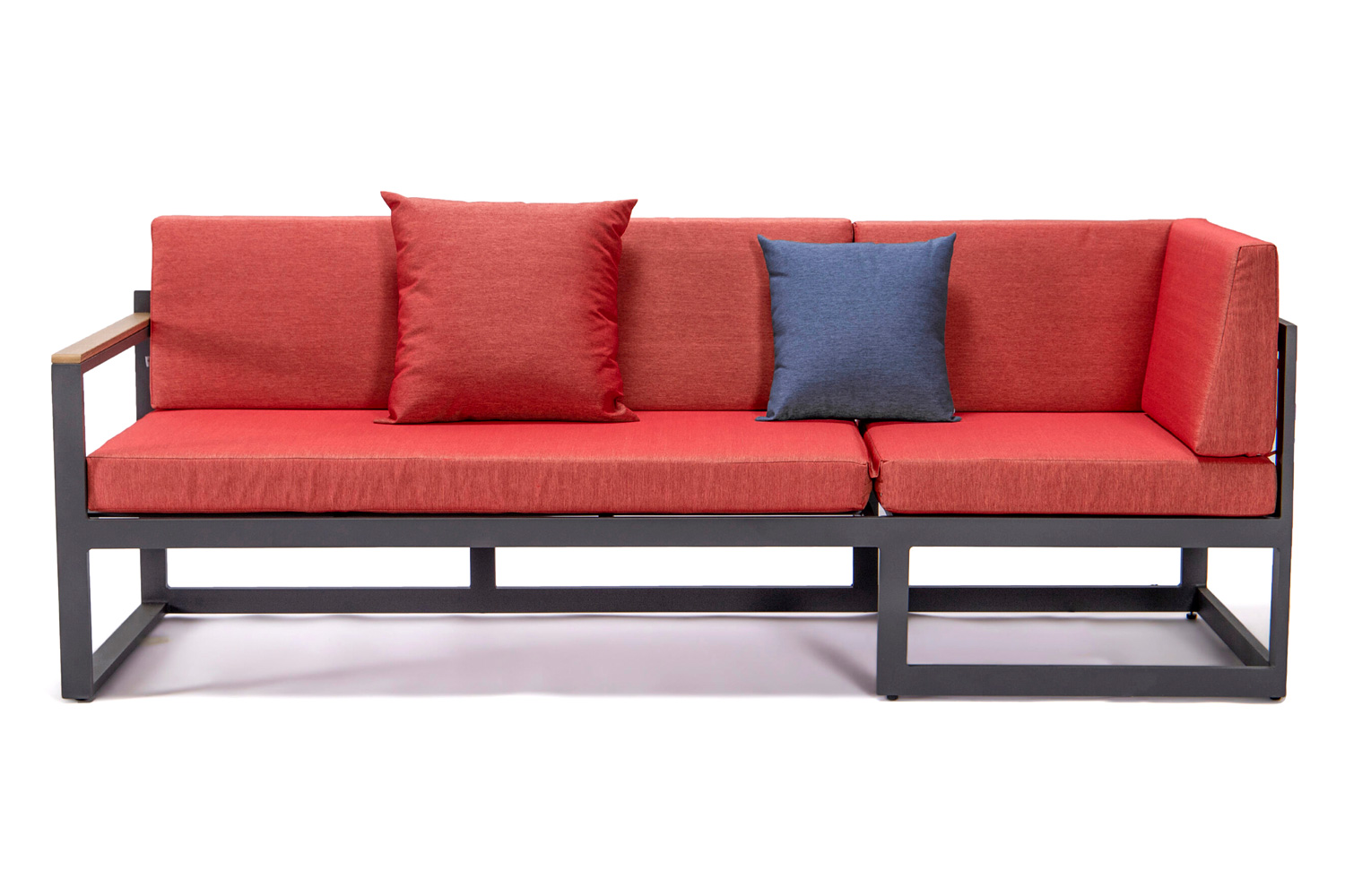 LeisureMod Chelsea Black Sectional with Adjustable Headrest and Coffee Table with Two Tone Cushions - Red