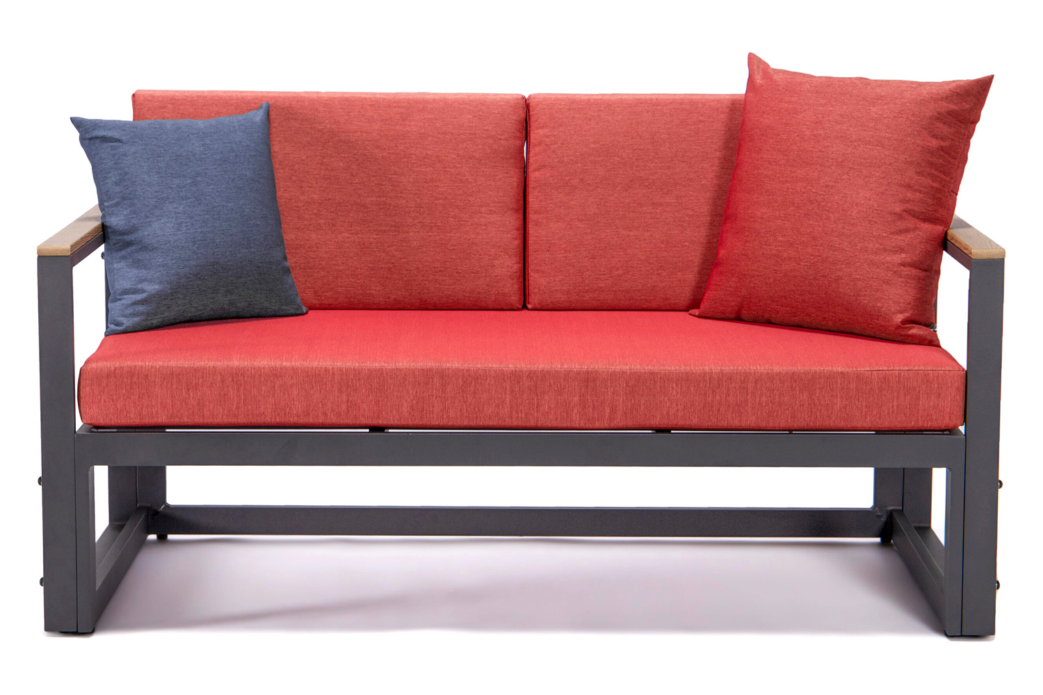 LeisureMod Chelsea Black Sectional with Adjustable Headrest and Coffee Table with Two Tone Cushions - Red