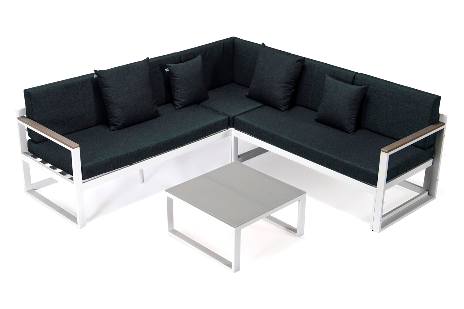 LeisureMod - Chelsea White Sectional with Adjustable Headrest and Coffee Table with Cushions