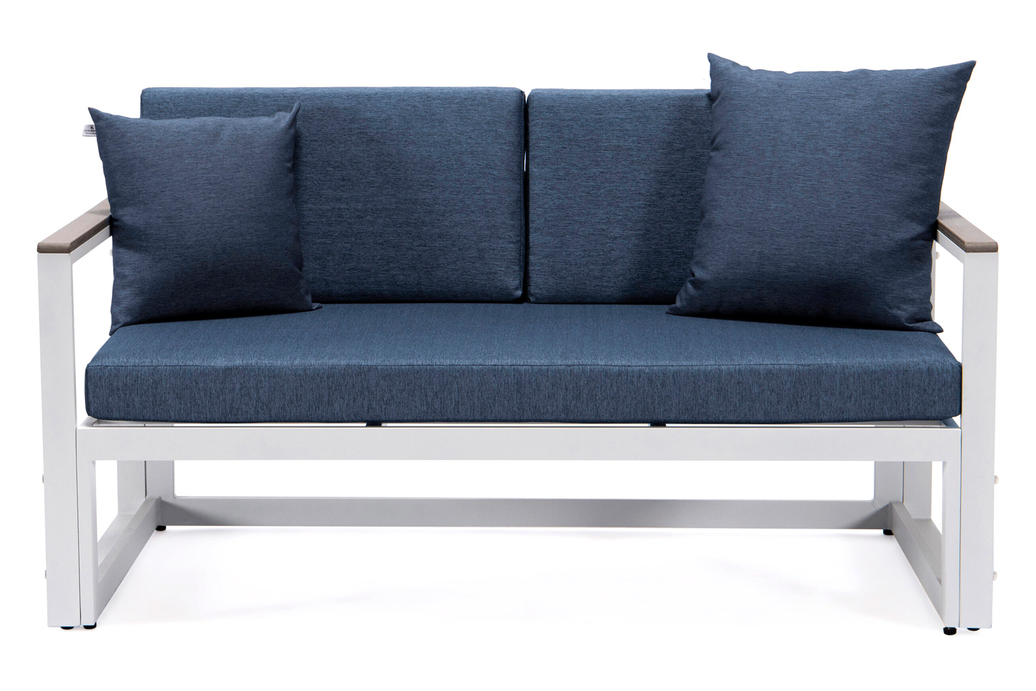 LeisureMod Chelsea White Sectional with Adjustable Headrest and Coffee Table with Cushions - Blue