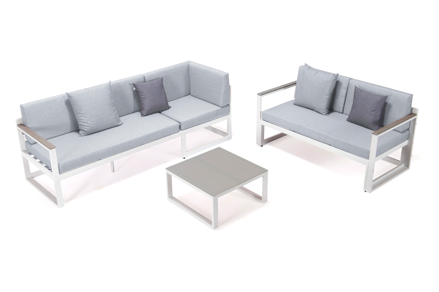 LeisureMod Chelsea White Sectional with Adjustable Headrest and Coffee Table with Two Tone Cushions - Light Gray