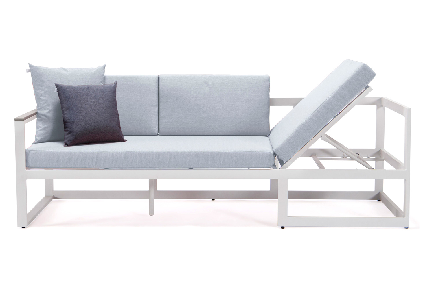 LeisureMod Chelsea White Sectional with Adjustable Headrest and Coffee Table with Two Tone Cushions - Light Gray