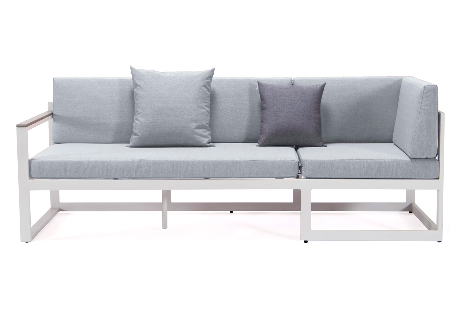 LeisureMod Chelsea White Sectional with Adjustable Headrest and Coffee Table with Two Tone Cushions - Light Gray