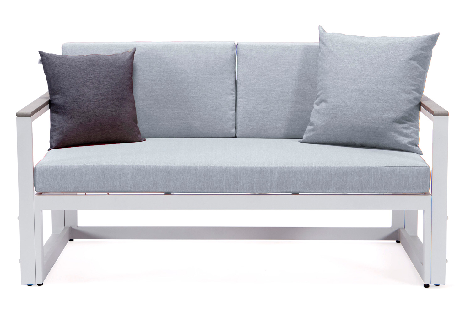 LeisureMod Chelsea White Sectional with Adjustable Headrest and Coffee Table with Two Tone Cushions - Light Gray