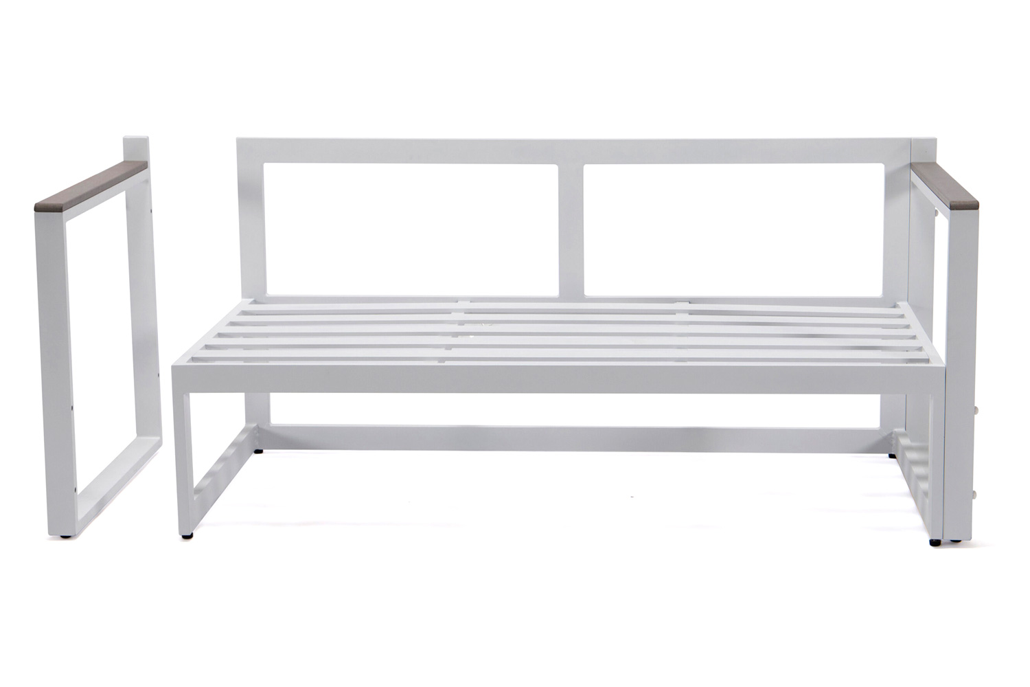 LeisureMod Chelsea White Sectional with Adjustable Headrest and Coffee Table with Two Tone Cushions - Light Gray