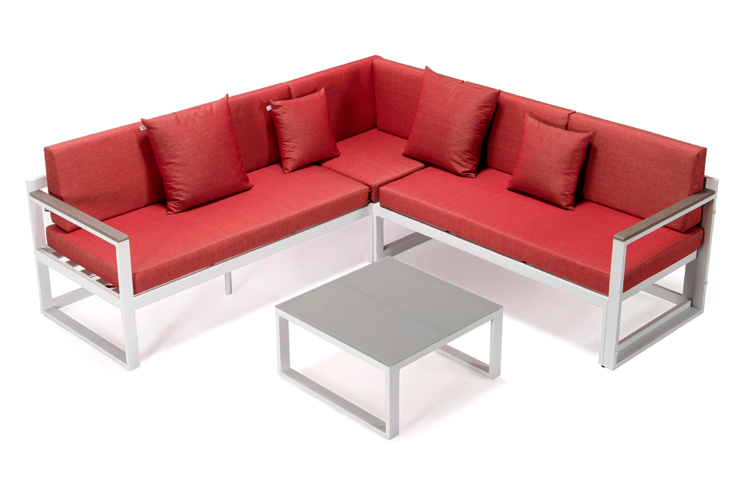 LeisureMod - Chelsea White Sectional with Adjustable Headrest and Coffee Table with Cushions