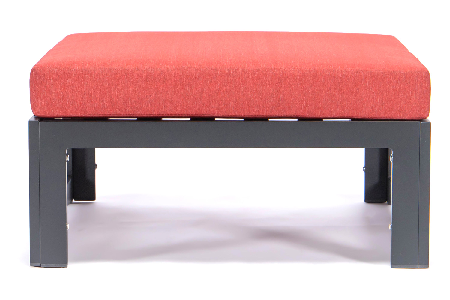 LeisureMod Chelsea Outdoor Patio Black Aluminum Ottomans with Cushions (Set Of 2) - Red