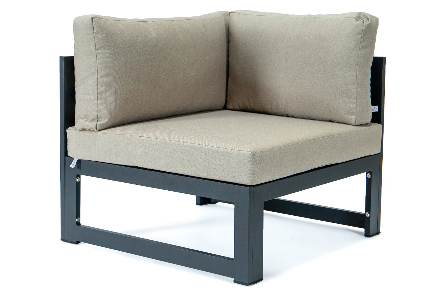 LeisureMod Chelsea 6-Piece Patio Ottoman Sectional Black Aluminum with Cushions - Beige