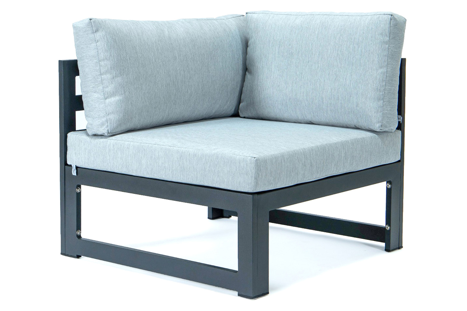 LeisureMod Chelsea 6-Piece Patio Ottoman Sectional Black Aluminum with Cushions - Light Gray