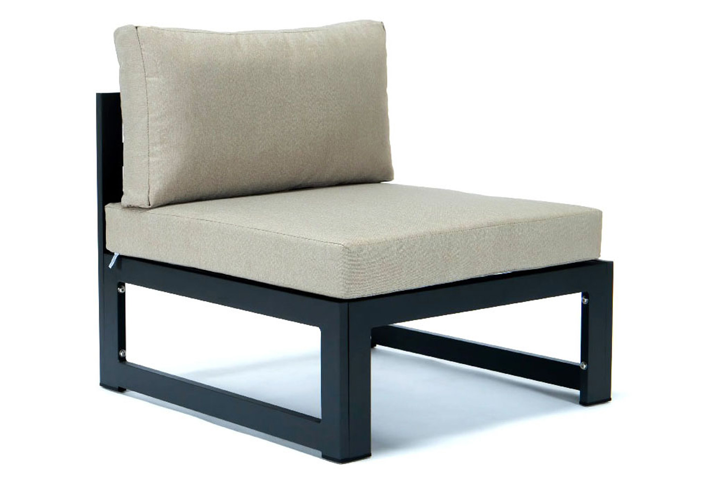 LeisureMod Chelsea 7-Piece Patio Sectional and Coffee Table Set Black Aluminum with Cushions - Beige