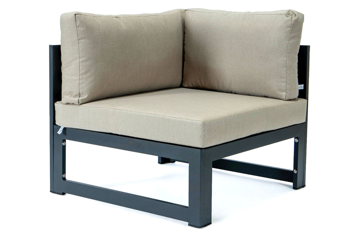 LeisureMod Chelsea 7-Piece Patio Sectional and Coffee Table Set Black Aluminum with Cushions - Beige