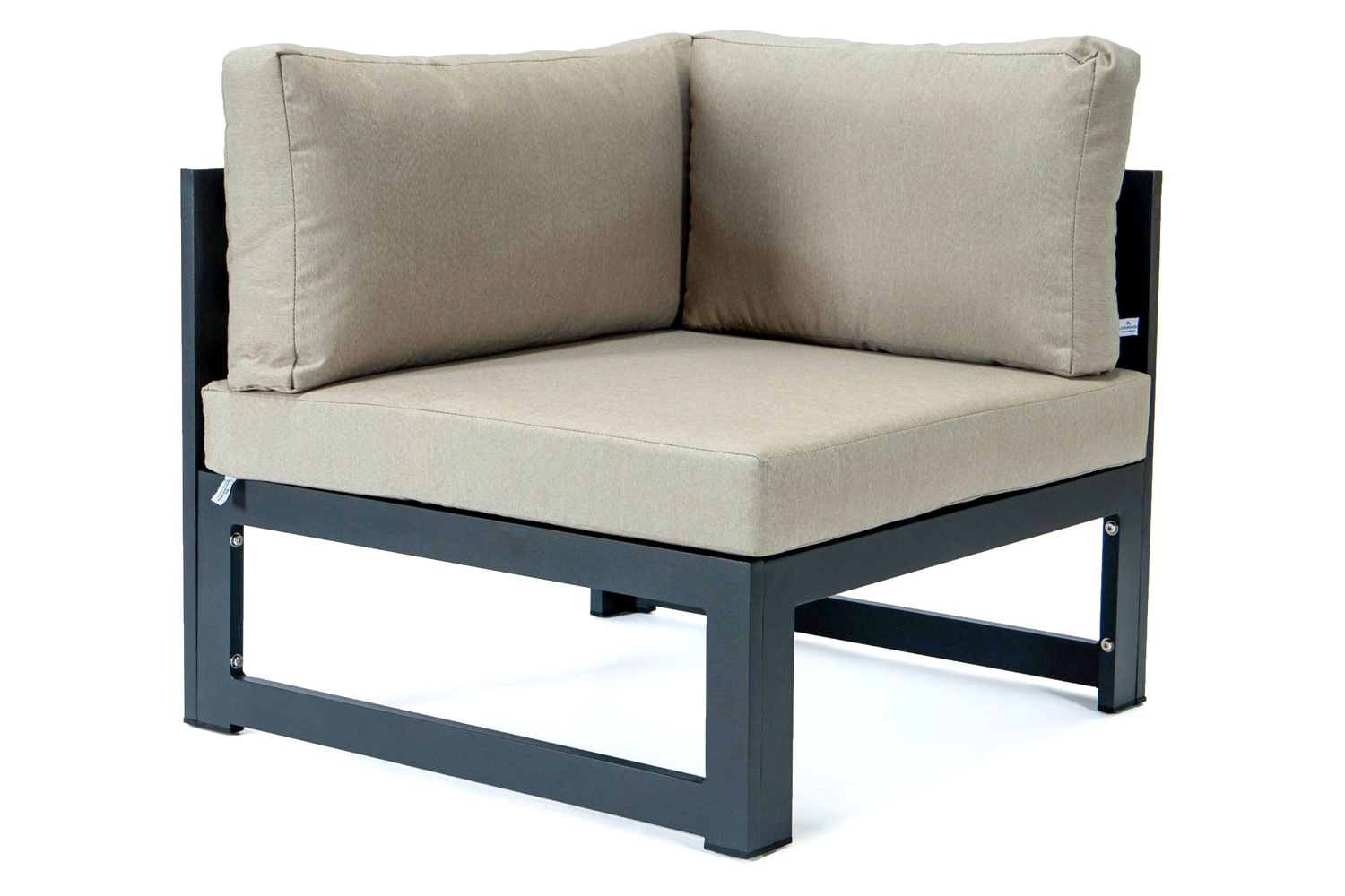LeisureMod Chelsea 3-Piece Sectional Loveseat and Coffee Table Set Black Aluminum with Cushions - Beige
