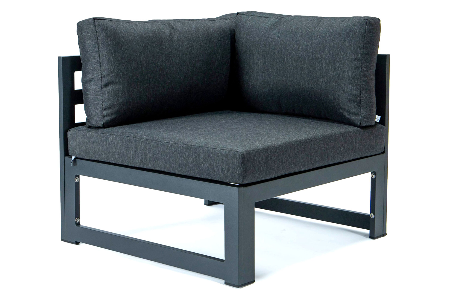 LeisureMod Chelsea 3-Piece Sectional Loveseat and Coffee Table Set Black Aluminum with Cushions - Black